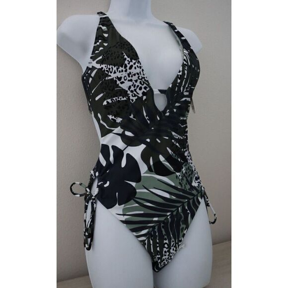 Bar III Women's Sz S Moody Tropics Printed Side-Tie One Piece Swimsuit $88 - Picture 4 of 11
